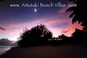 moonrise and stars shine over Aitutaki Lagoon